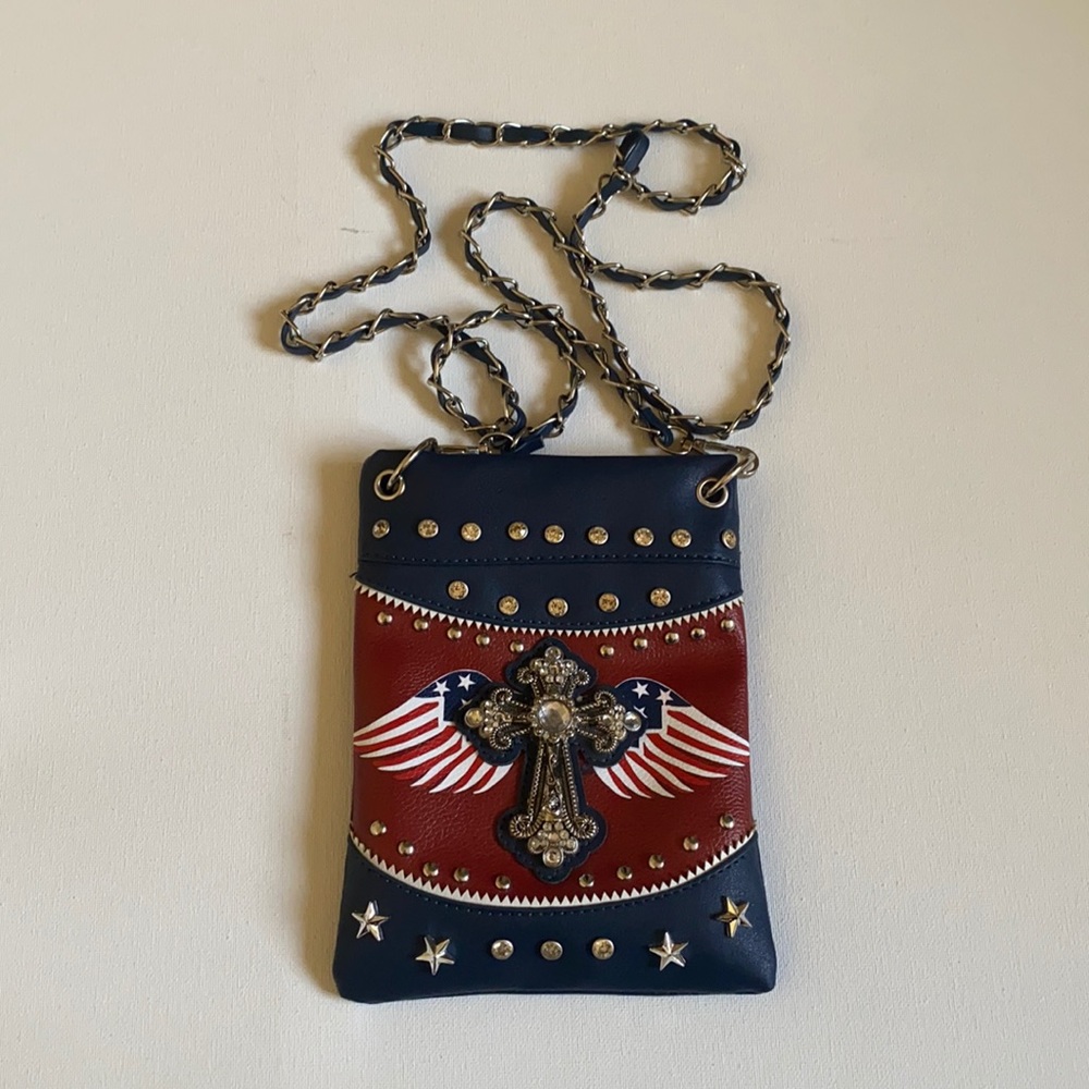 Crossbody Bag Messenger Bag Cross American Flag Blue Red Fourth July